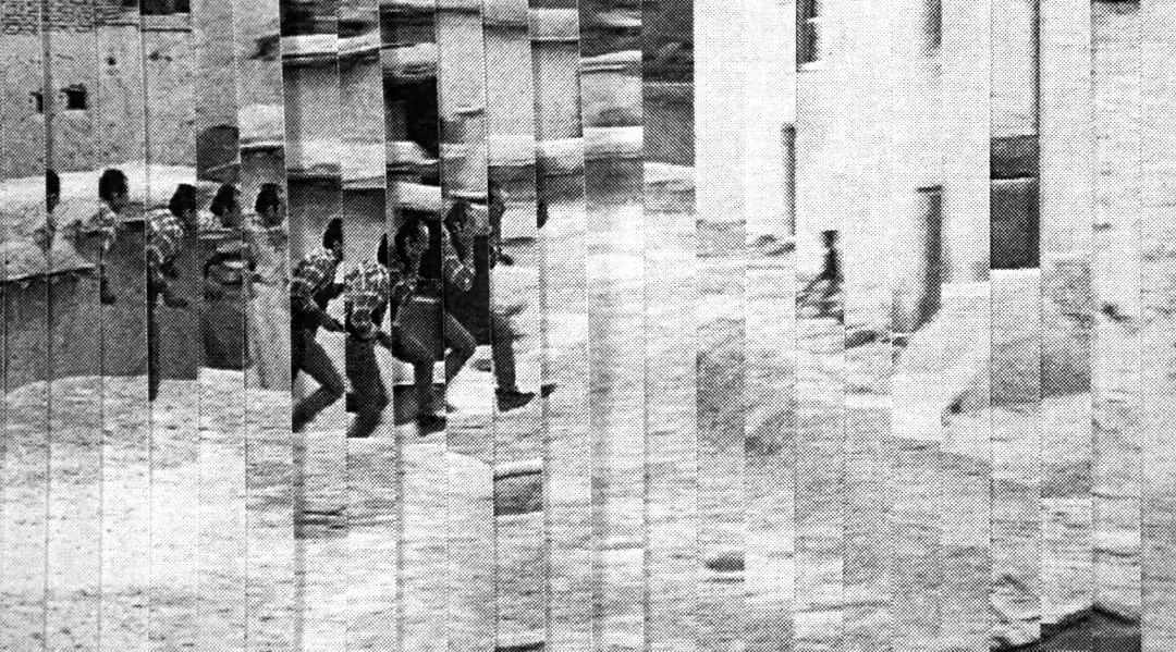 Black and white photo-colllage.